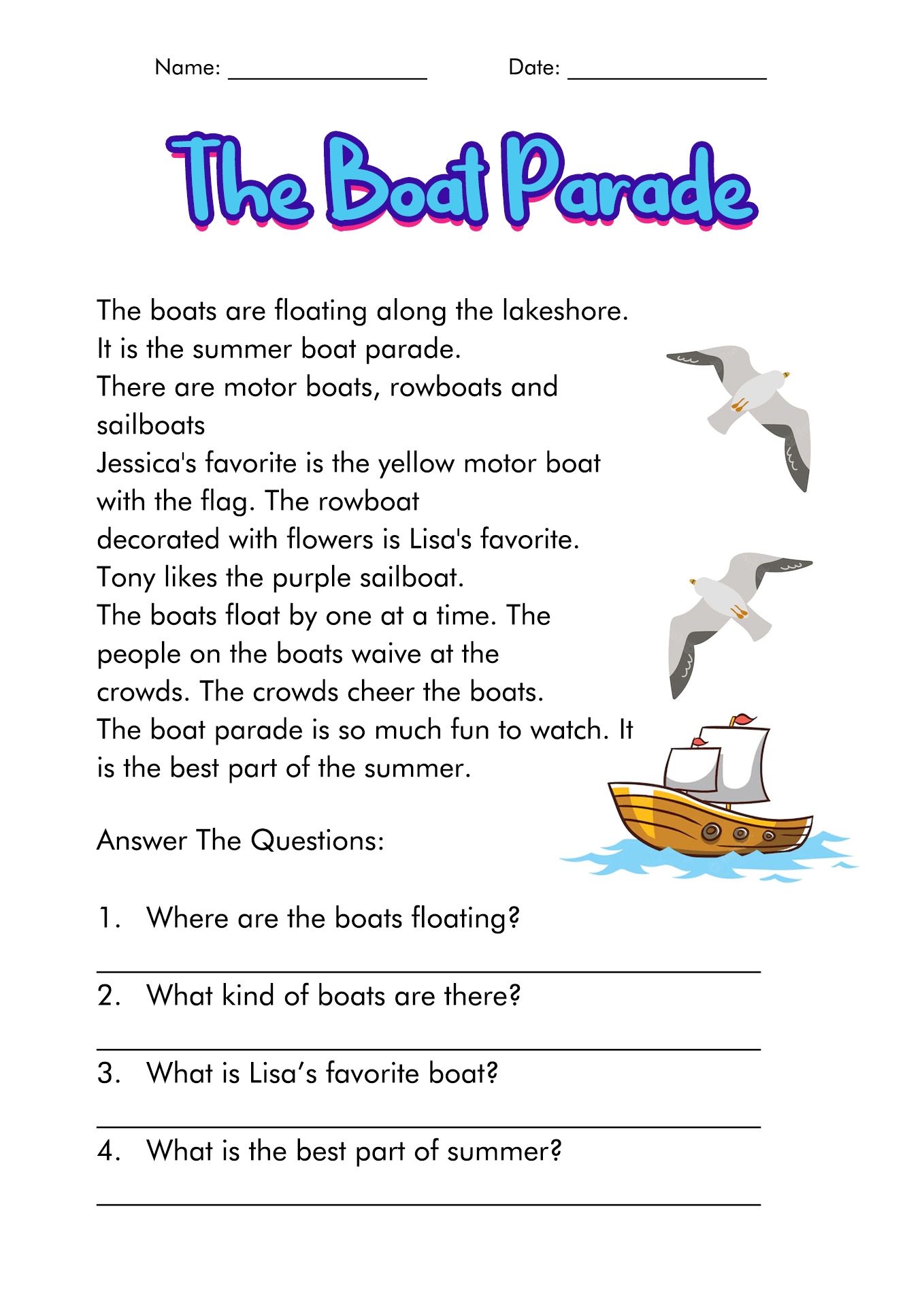 3rd Grade Reading Comprehension Worksheets