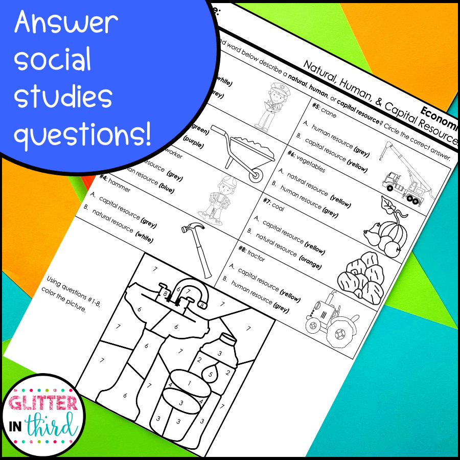 3rd Grade Social Studies Color By Number Worksheets BUNDLE Glitter In Third