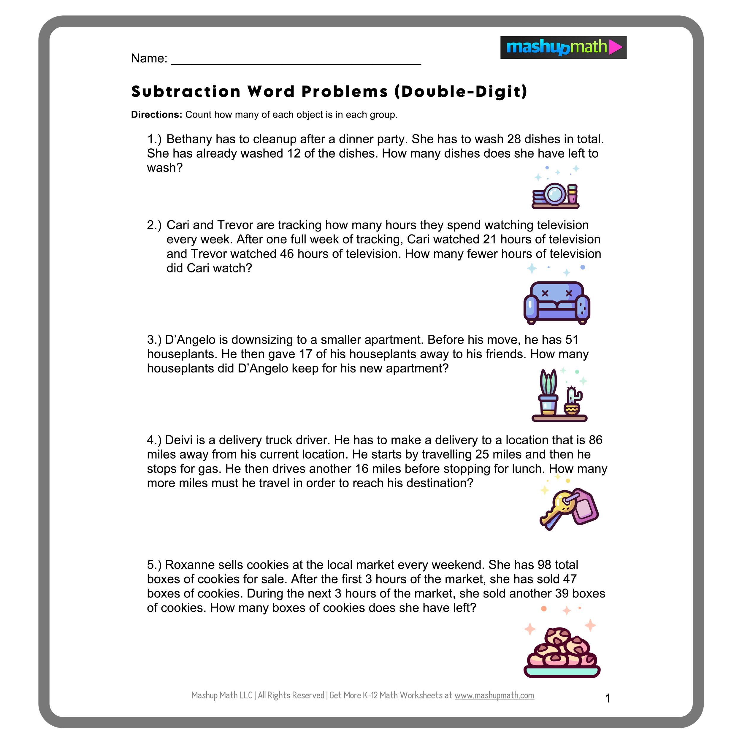 3rd Grade Word Problems Free PDF Worksheets Mashup Math