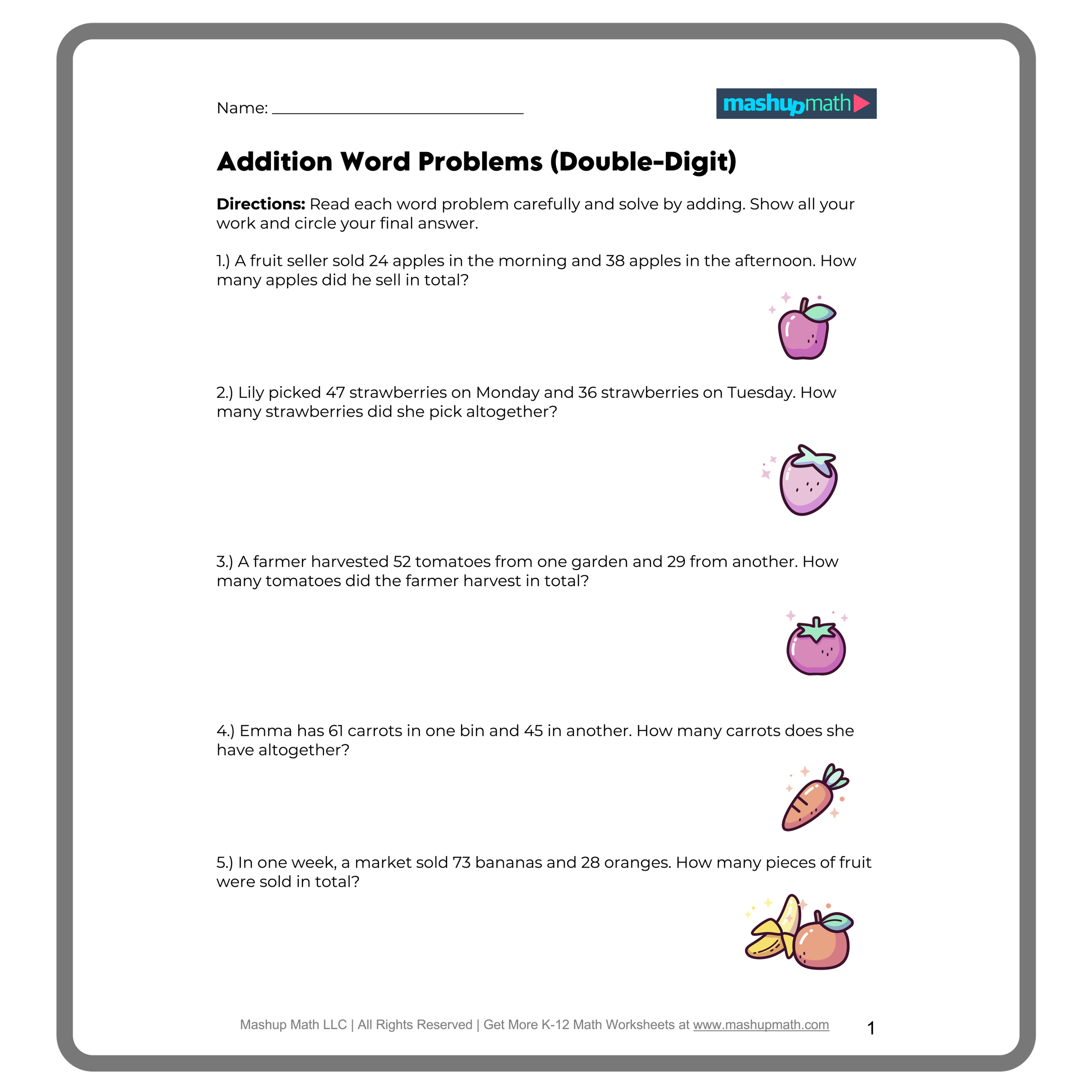 3rd Grade Word Problems Free PDF Worksheets Mashup Math