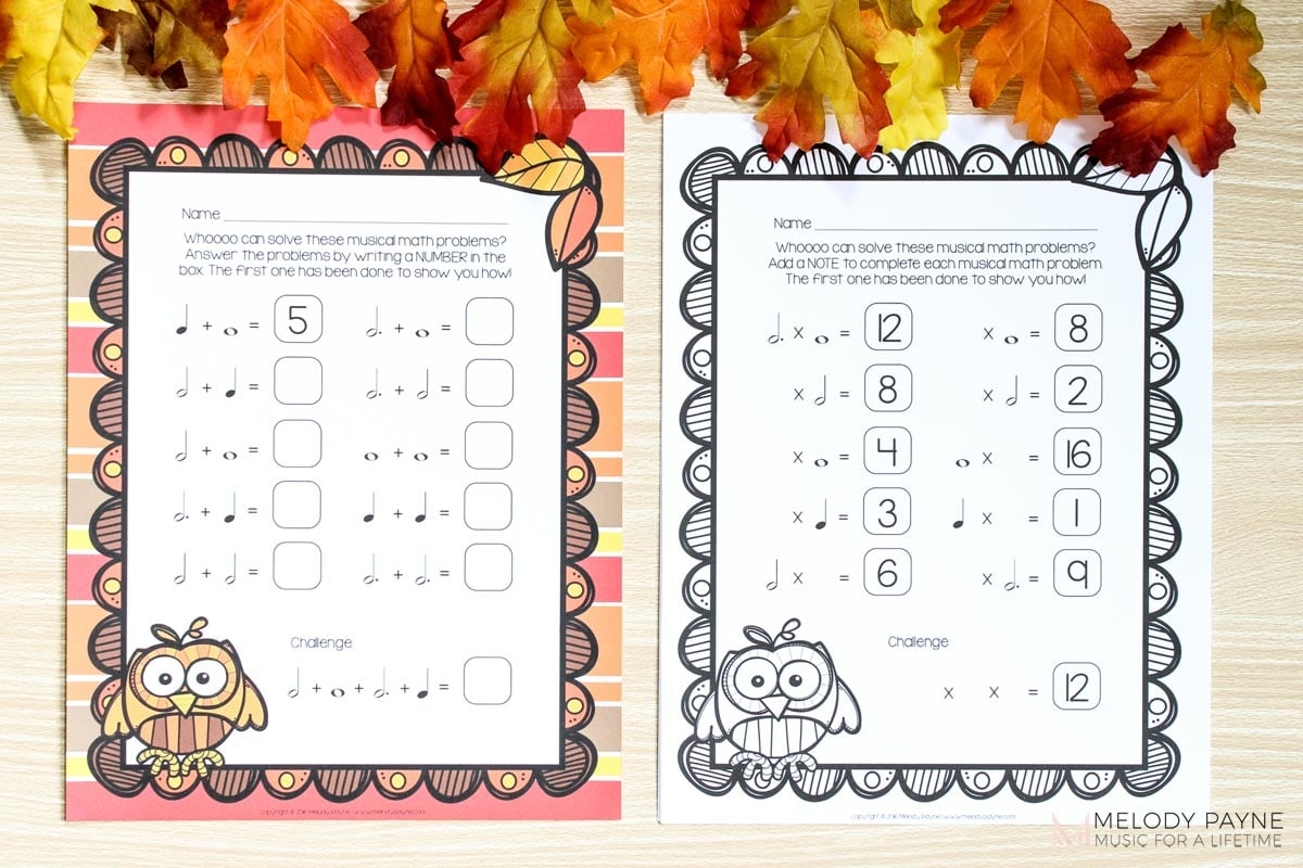music and math worksheets