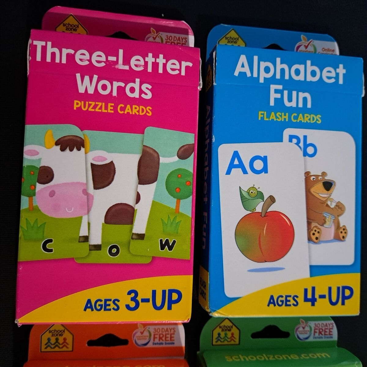 4 Pack School Zone Fun Flash Cards Set Alphabet Numbers Picture Words Puzzle EBay de