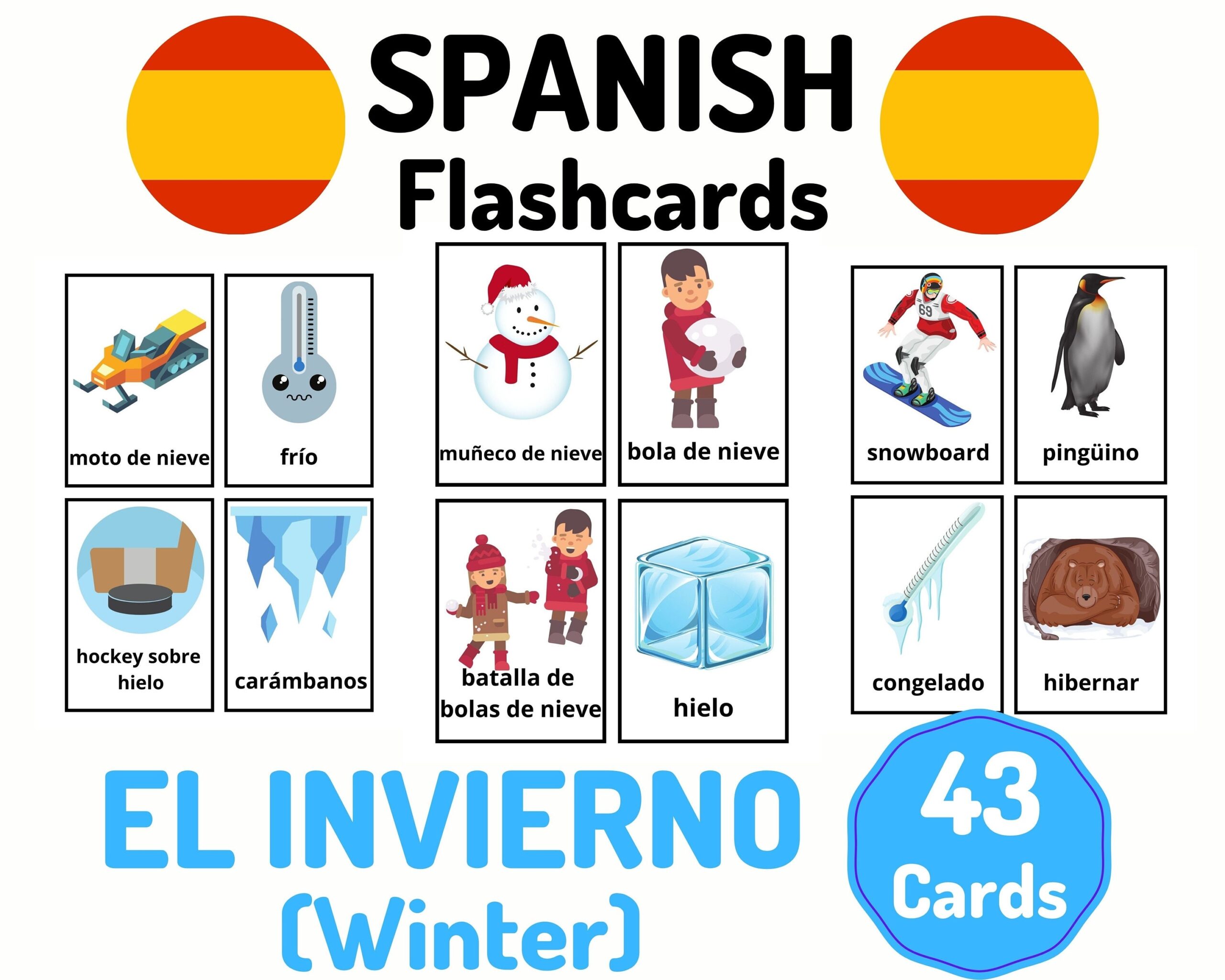 43 Spanish Winter Vocabulary Flashcards Learning Spanish Homeschool Distance Learning Spanish Card Set Educational Flash Cards Etsy