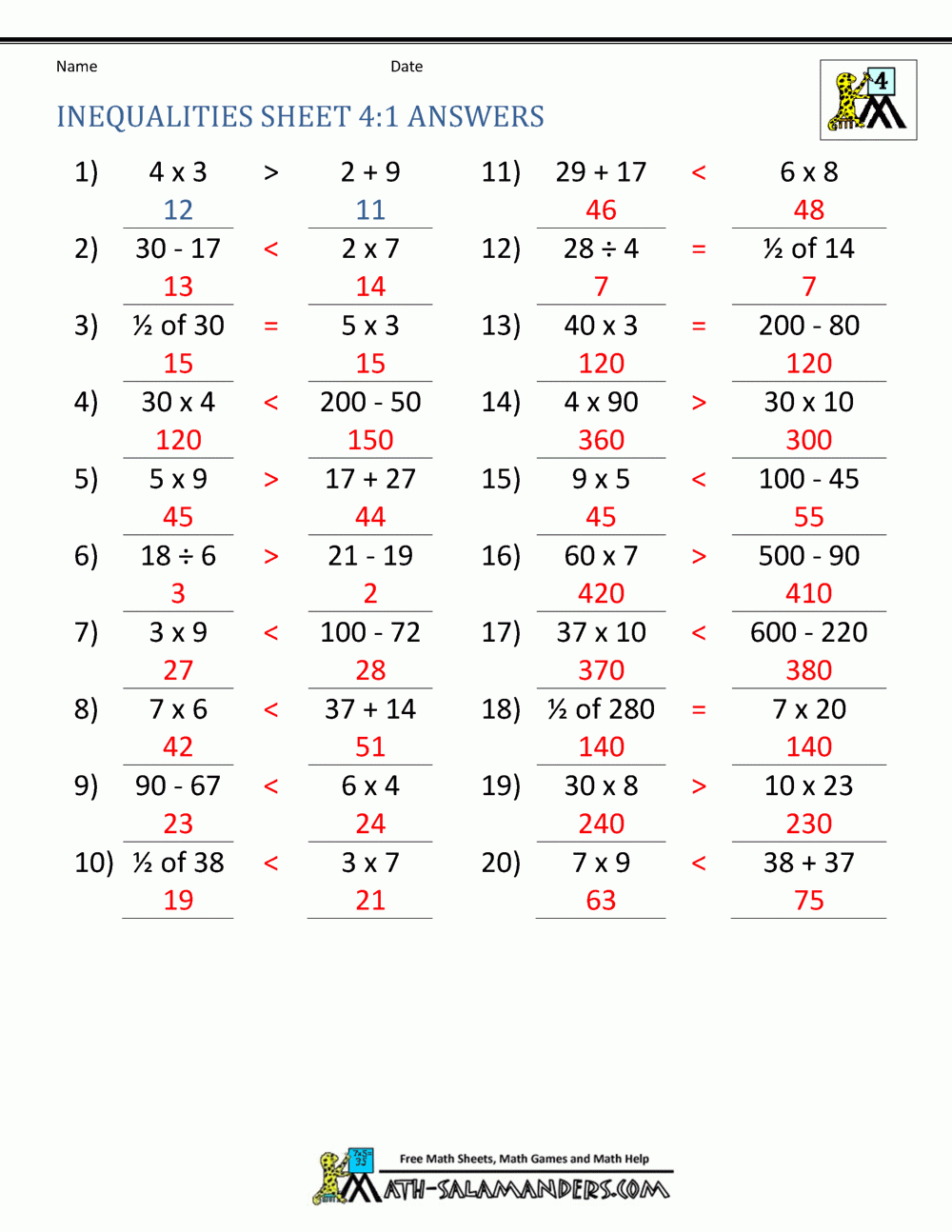 4th Grade Math Practice Multiples Factors And Inequalities