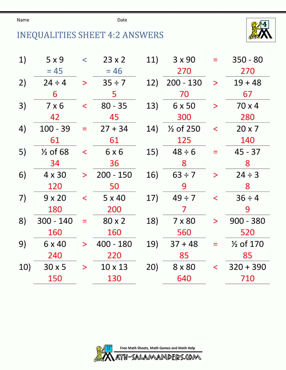 4th Grade Math Practice Multiples Factors And Inequalities