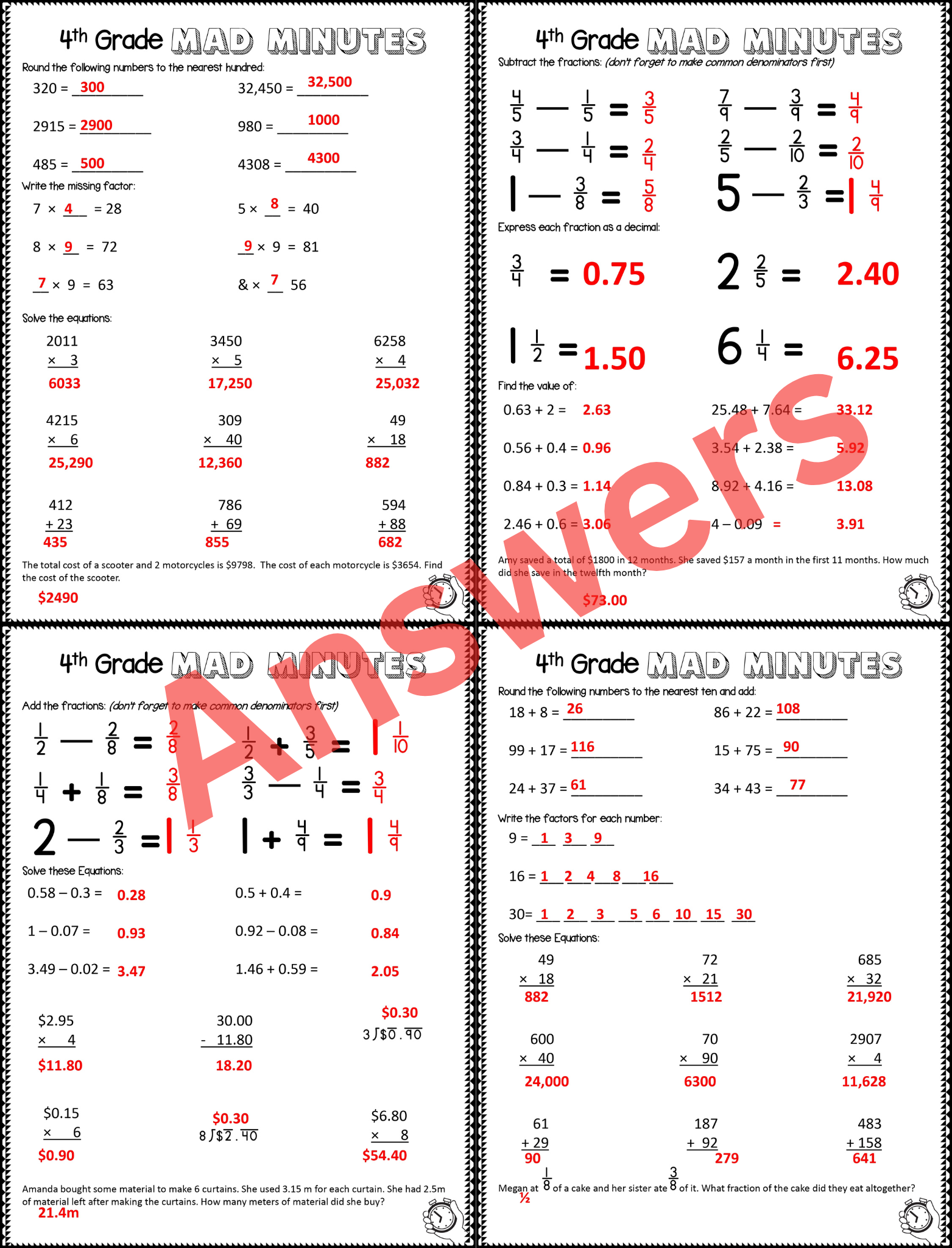 grade 4 math worksheets