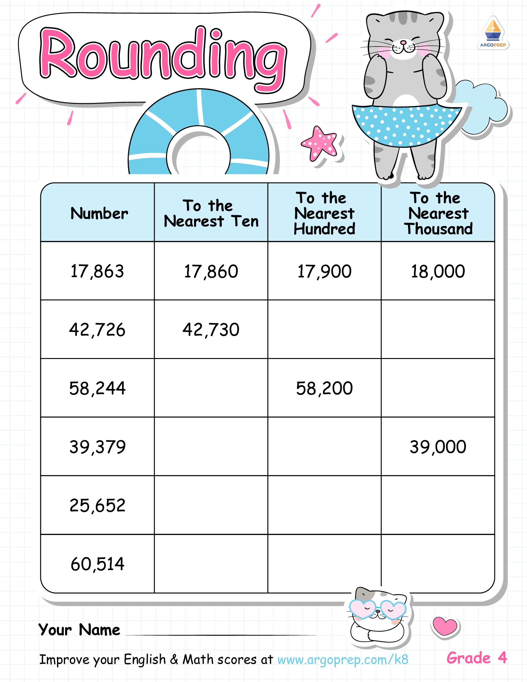 4th Grade Number Sense Rounding Numbers Worksheets For Free ArgoPrep