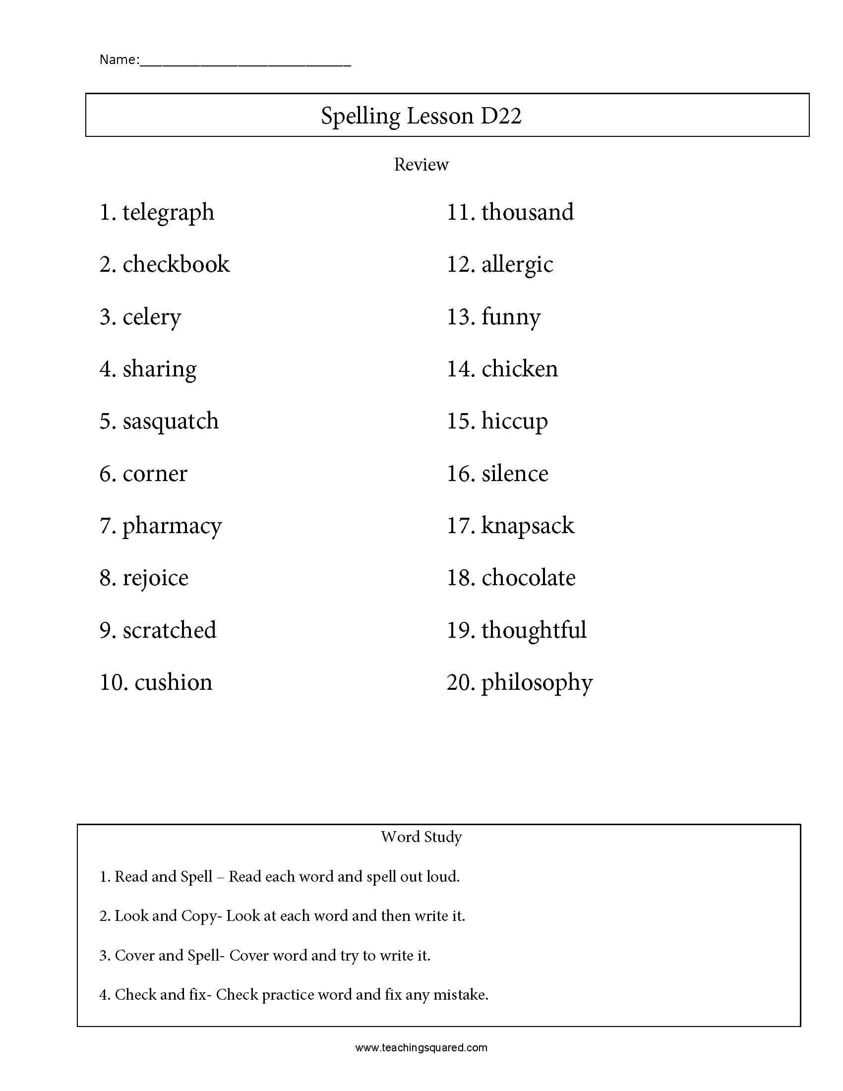 4th Grade Spelling Lists Teaching Squared