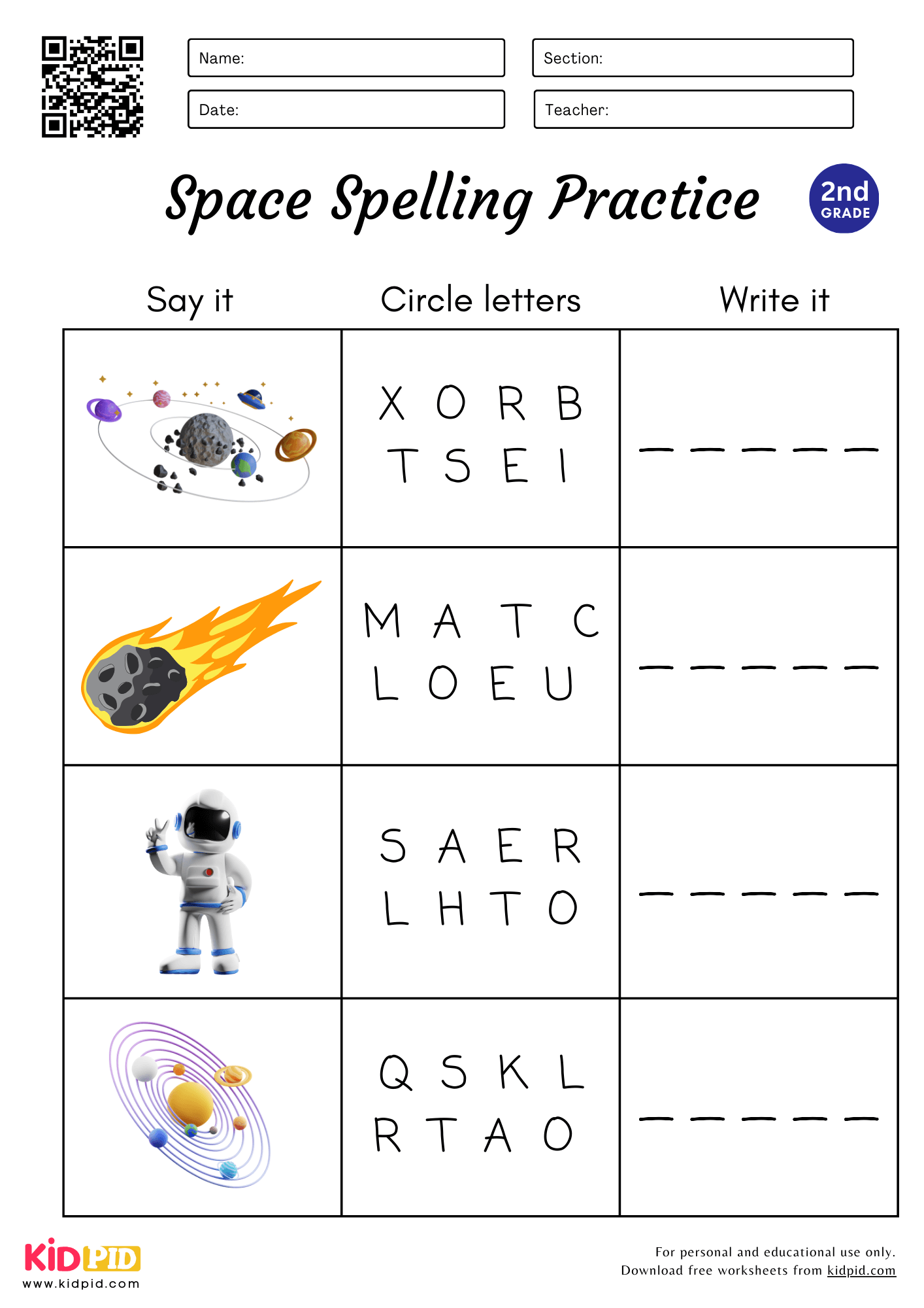 spelling worksheets for 2nd graders