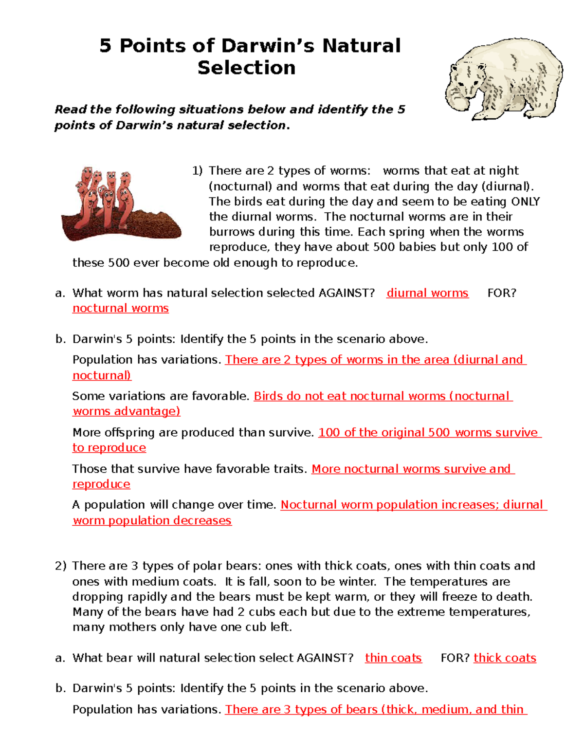 5 Points Of Darwin s Natural Selection Answer Key Biology 101 Studocu