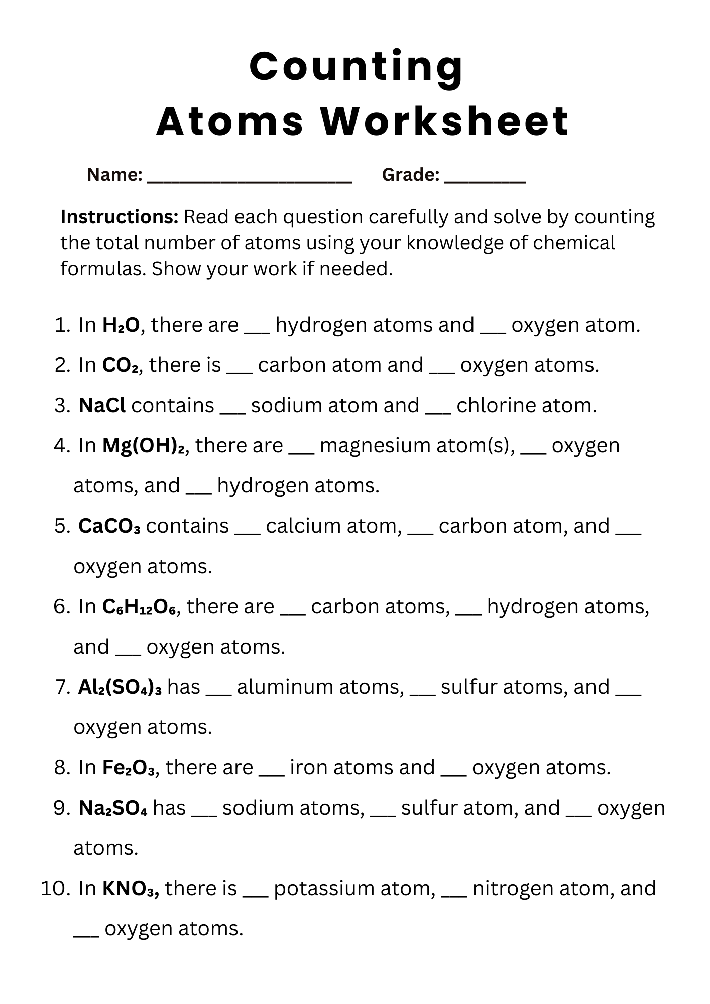 50 Free Printable Counting Atoms Worksheet To Download In PDF