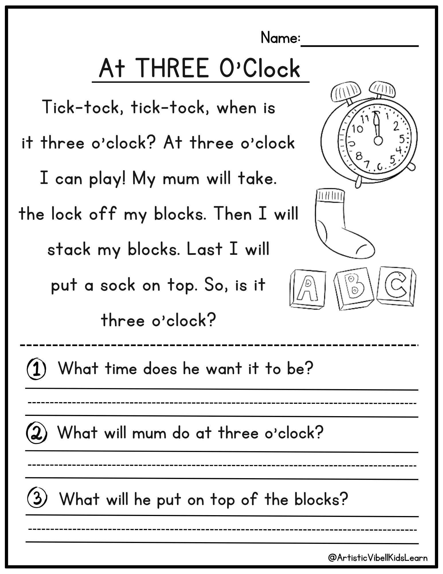 worksheets for 1st graders reading