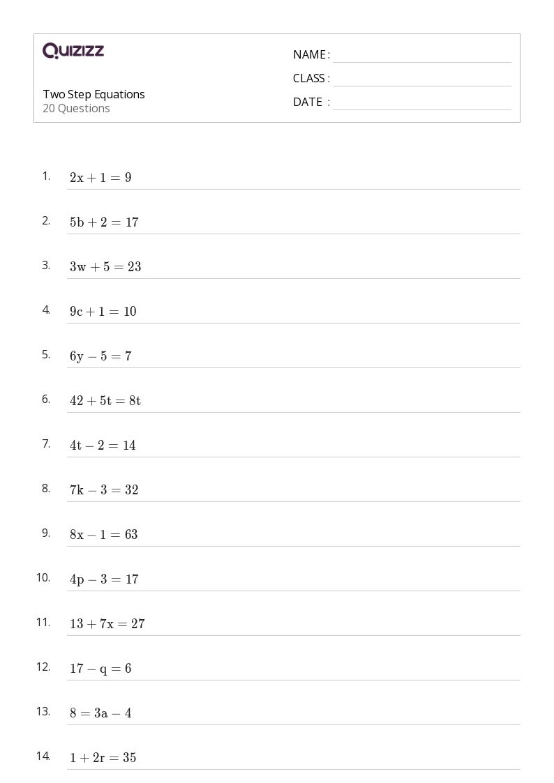 50 Two Step Equations Worksheets For 6th Grade On Quizizz Free Worksheets Library
