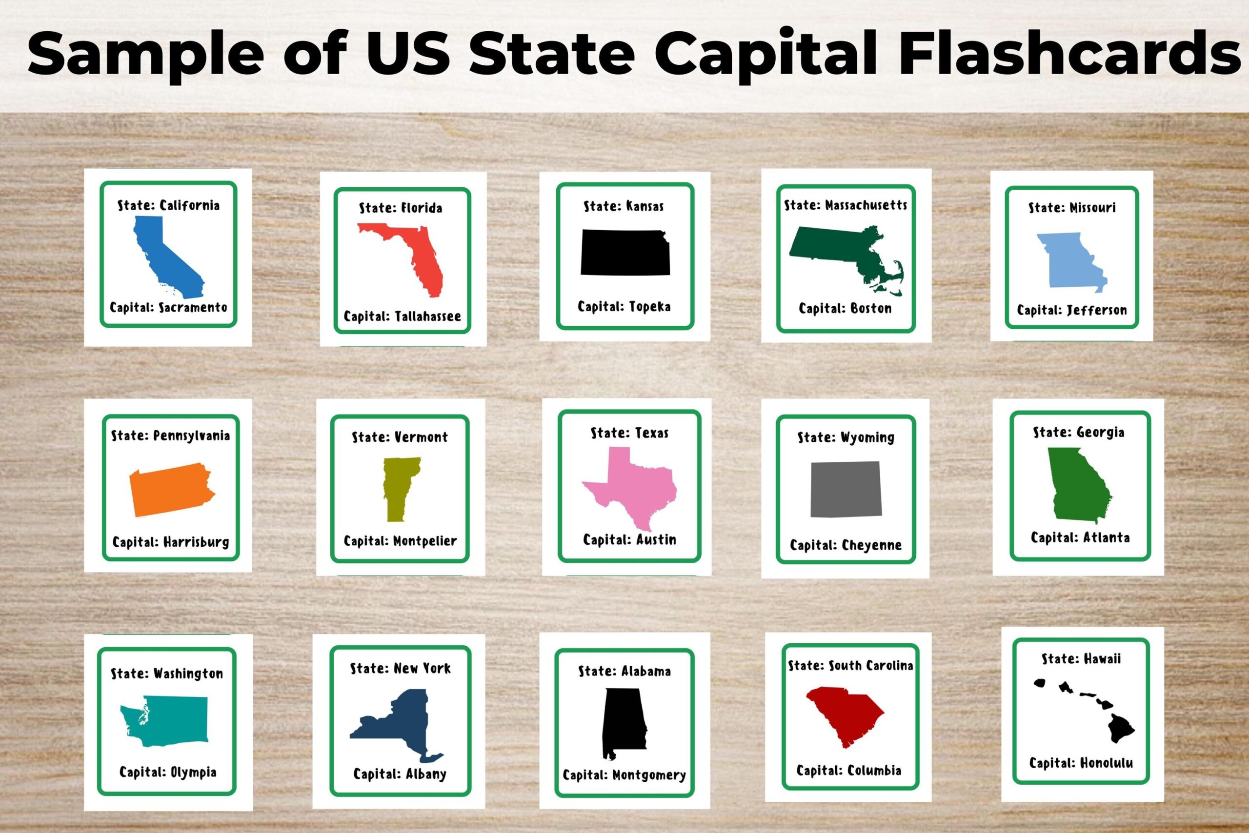 50 US State Capital Flashcards Learn The Capitals Of The United States American Geography Worksheet 50 US State Capitals Downloads Etsy