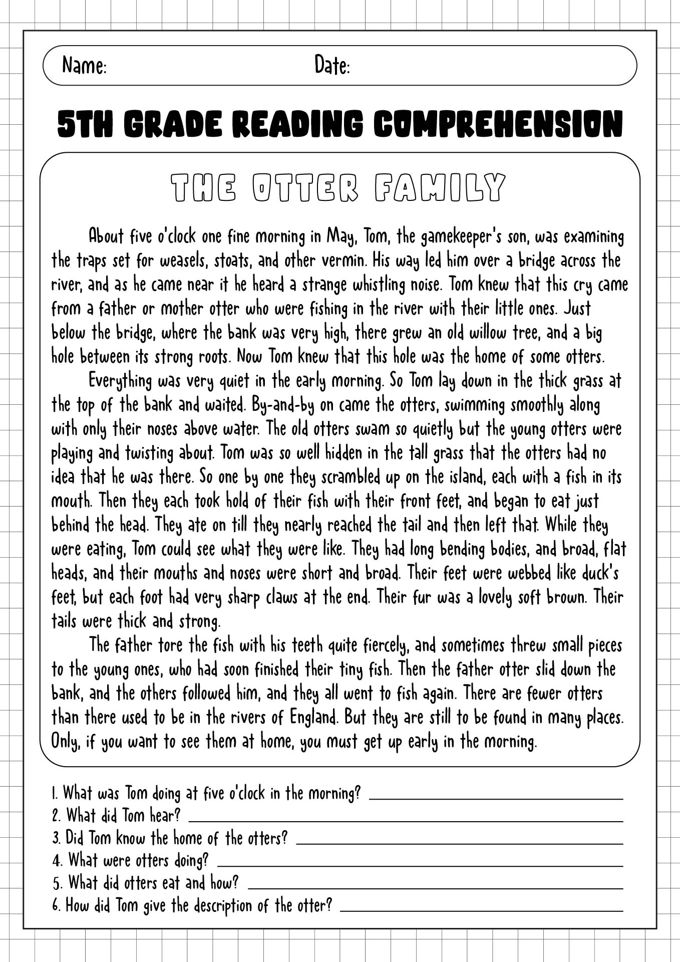 5th Grade Reading Comprehension Passages