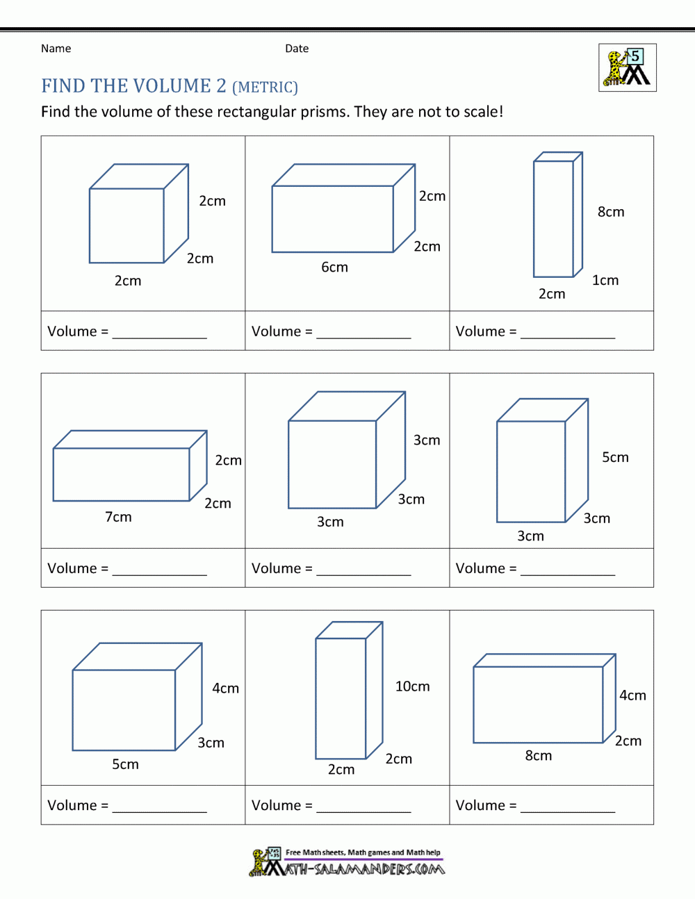 5th Grade Volume Worksheets