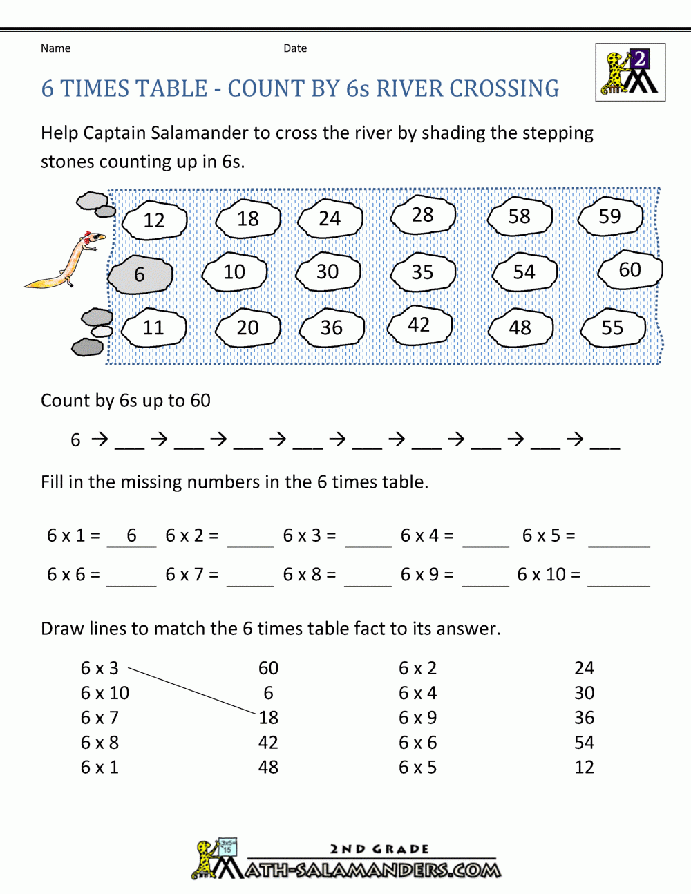 6 times table worksheet