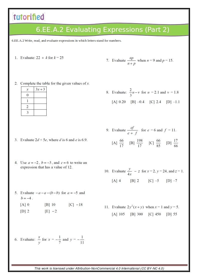 math worksheets 6th grade