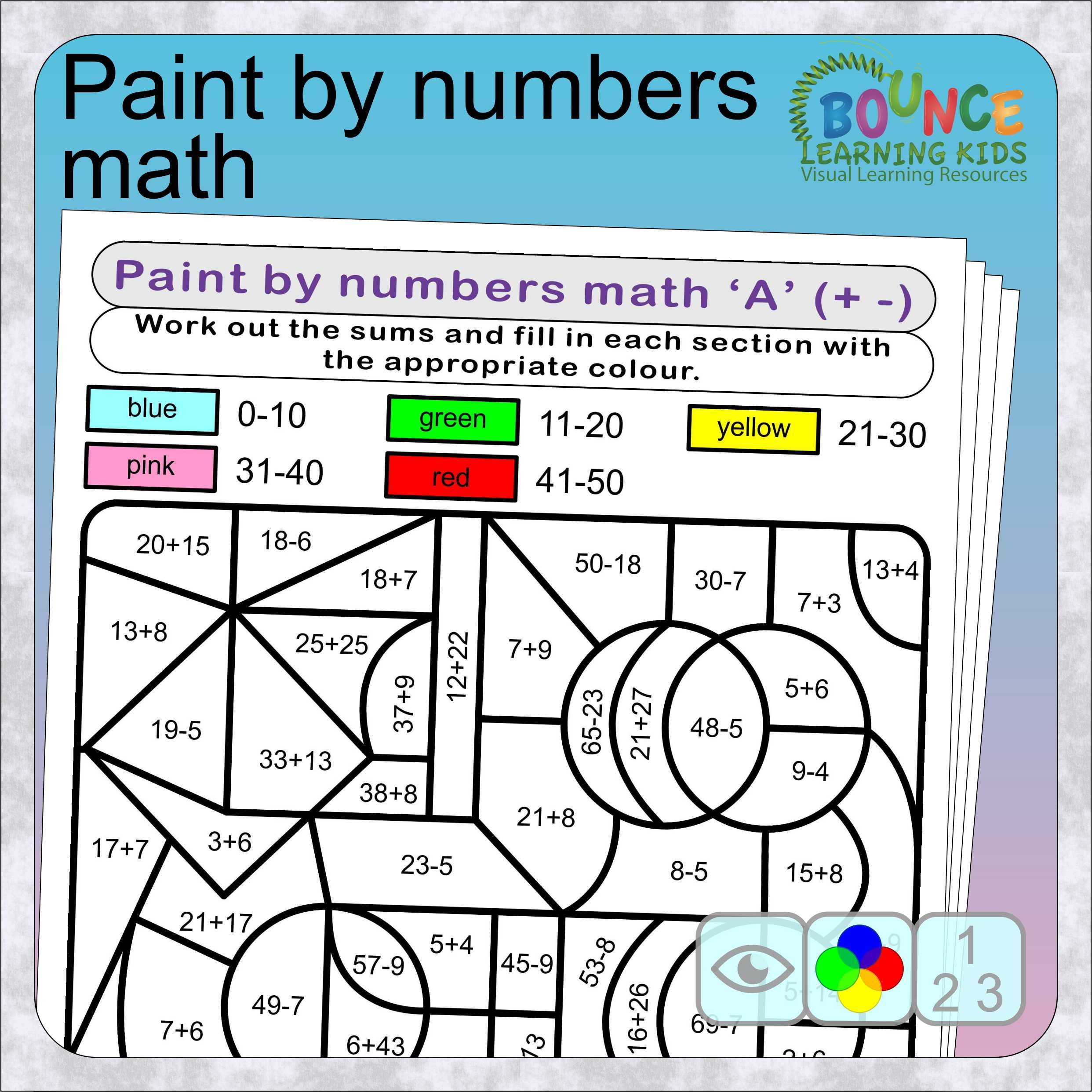 math paint by numbers worksheet