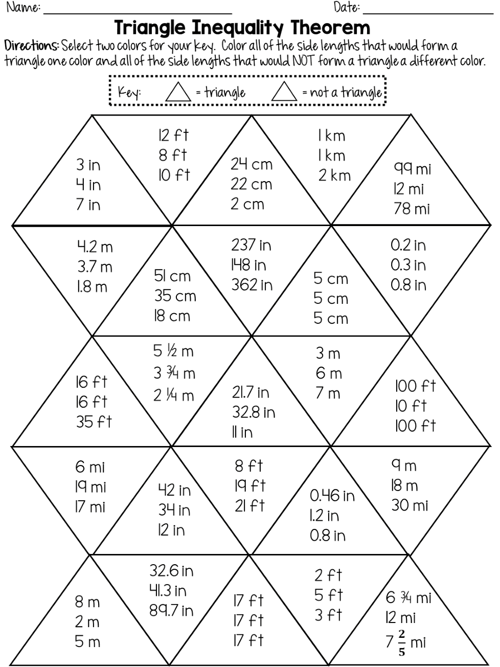 triangle inequality theorem worksheet