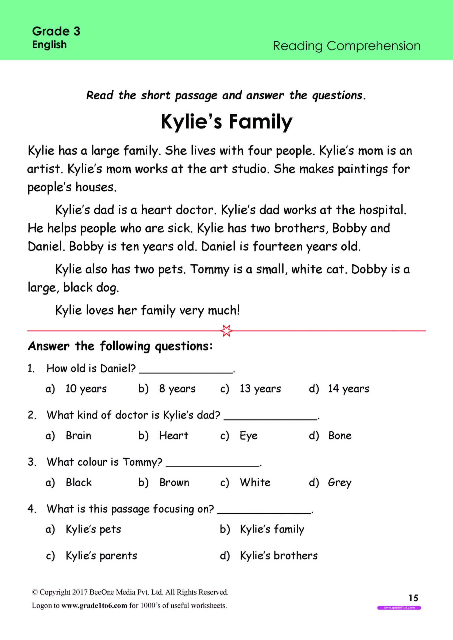 3rd grade reading comprehension worksheets multiple choice