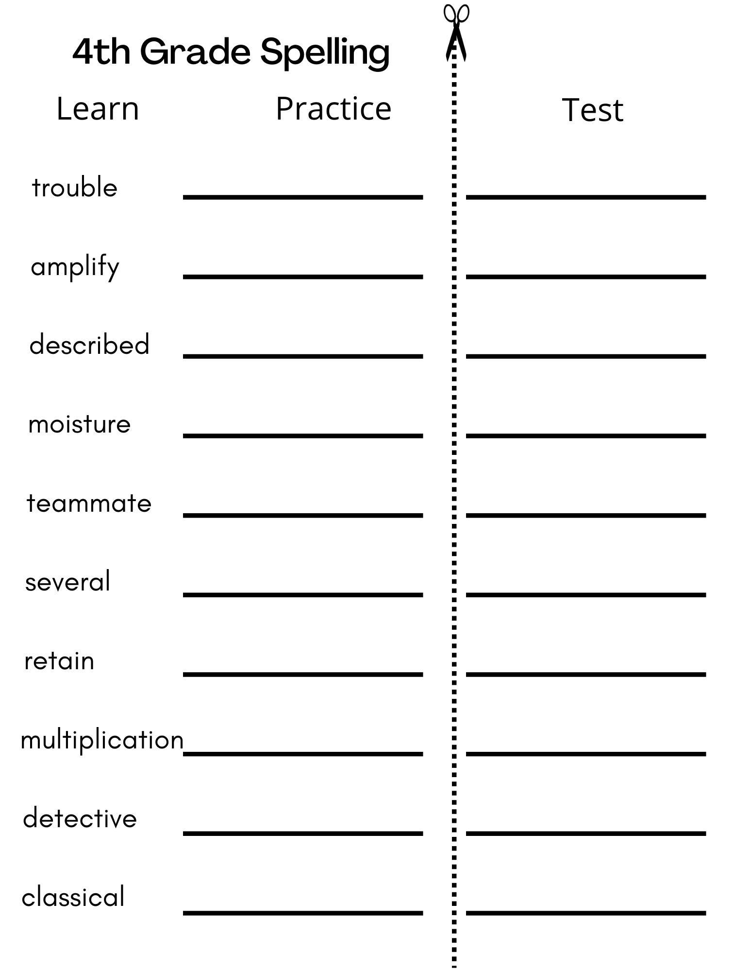 8 Printable Fourth Grade Spelling Writing Spelling Test Etsy