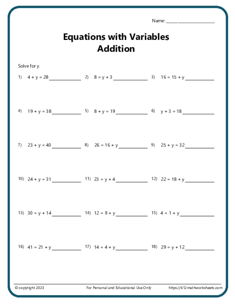 8th Grade Math Workhsheets