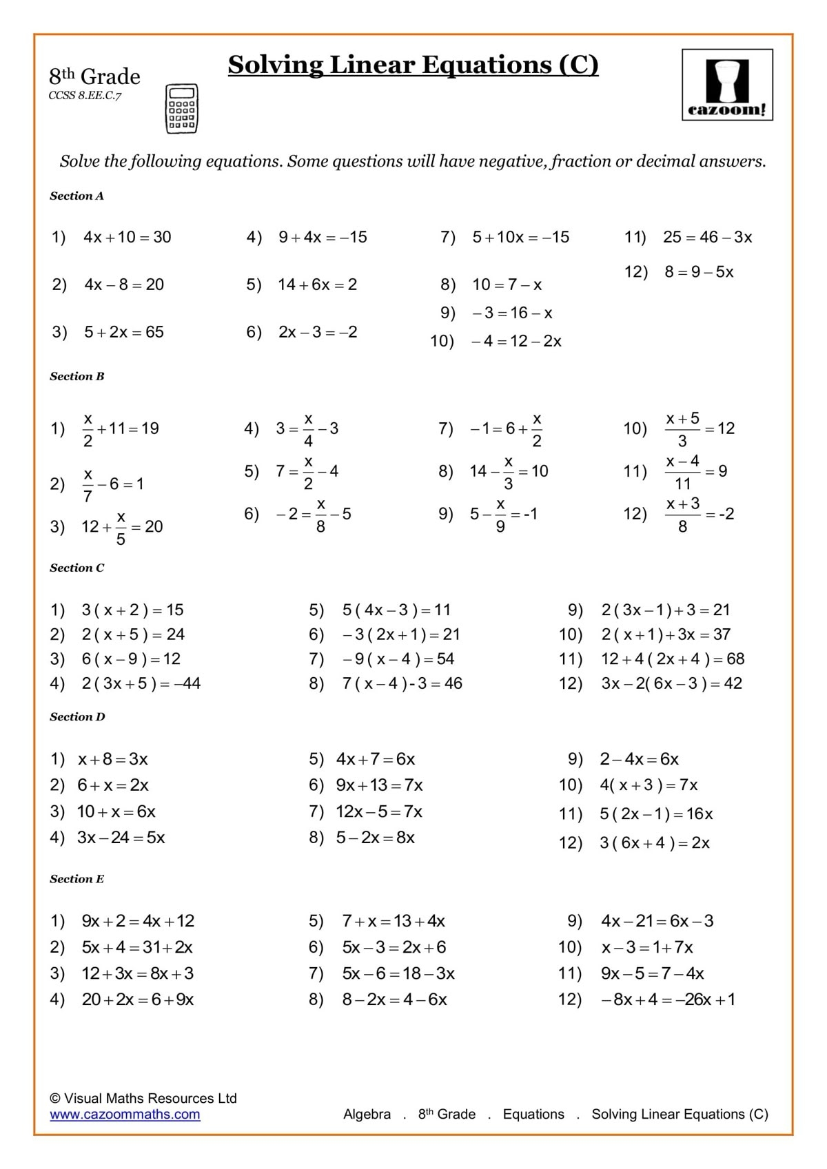 8th Grade Math Worksheets Printable PDF Math Worksheets