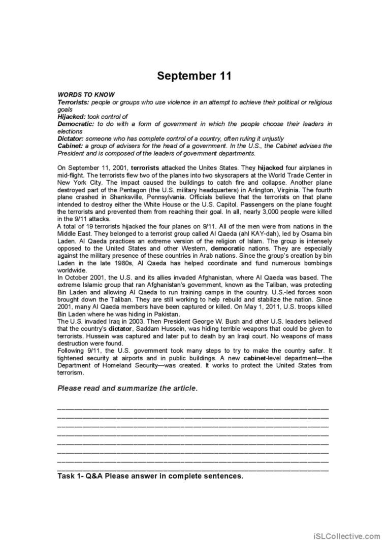 9 11 World Trade Center General Read English ESL Worksheets Pdf Doc