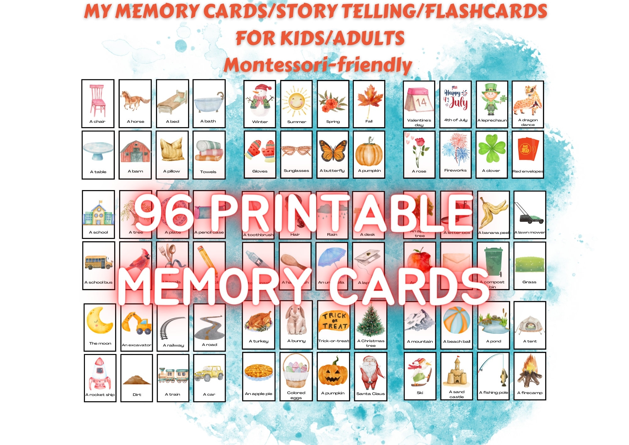 96 Flashcards Linking Memory Game Memory Game Story Telling Shichida Method For Toddlers Kids Adults Retired Pre k Kindergarten Etsy de