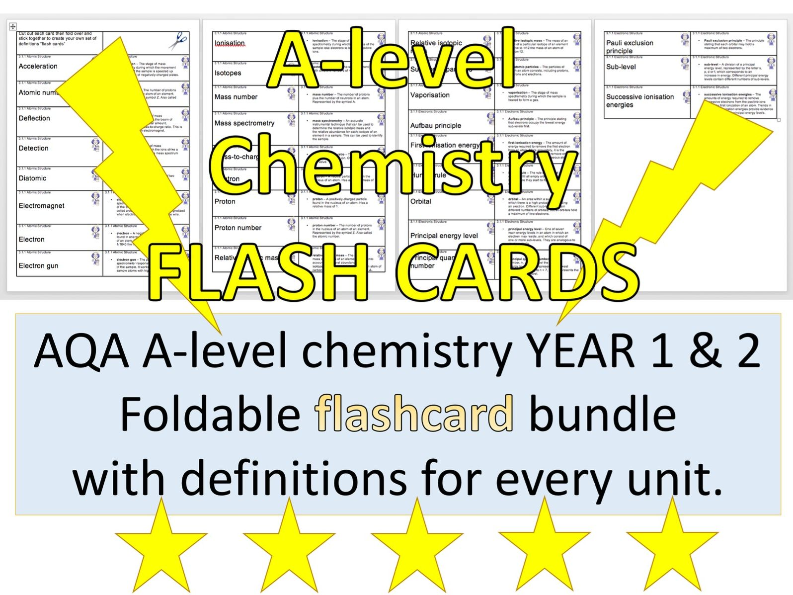A level Chemistry Definitions FLASHCARD Bundle Year 1 And 2 Teaching Resources