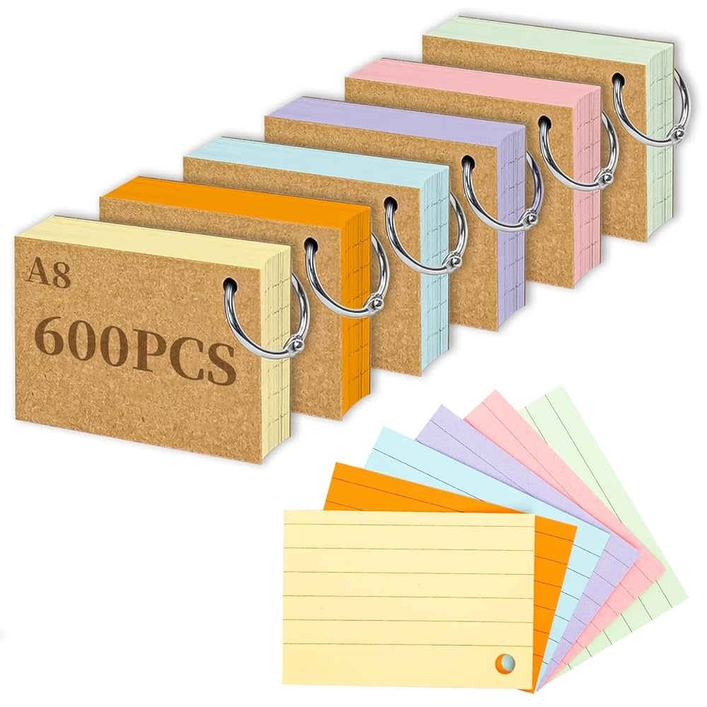 A8 Index Card 600 Pieces Lined Index Cards With Ring Vocabulary Cards For On The Go Vocabulary Learning Flashcards For Notes Office School Home Both Sides Blank Line Amazon de Stationery