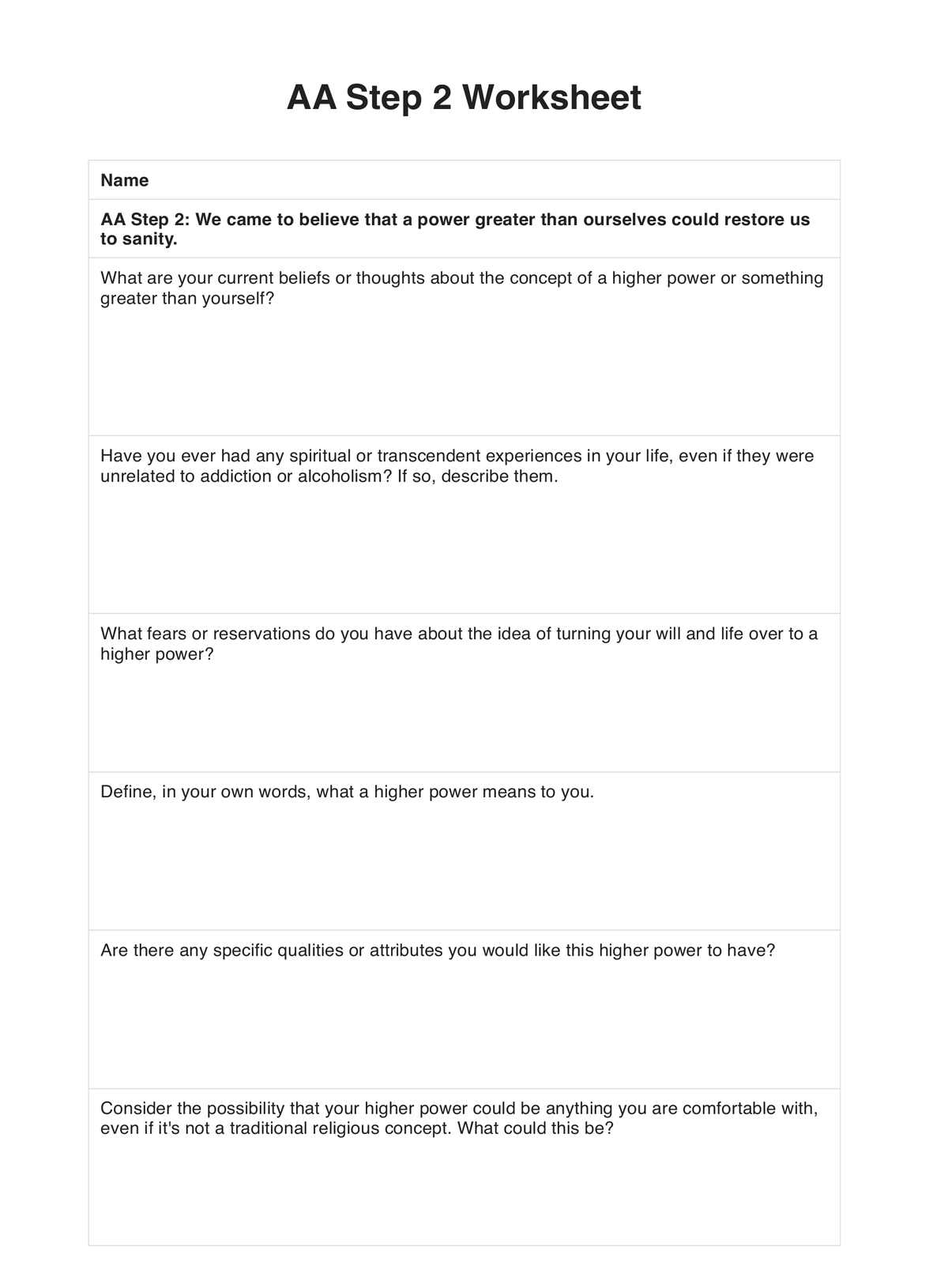 AA Step 2 Worksheets