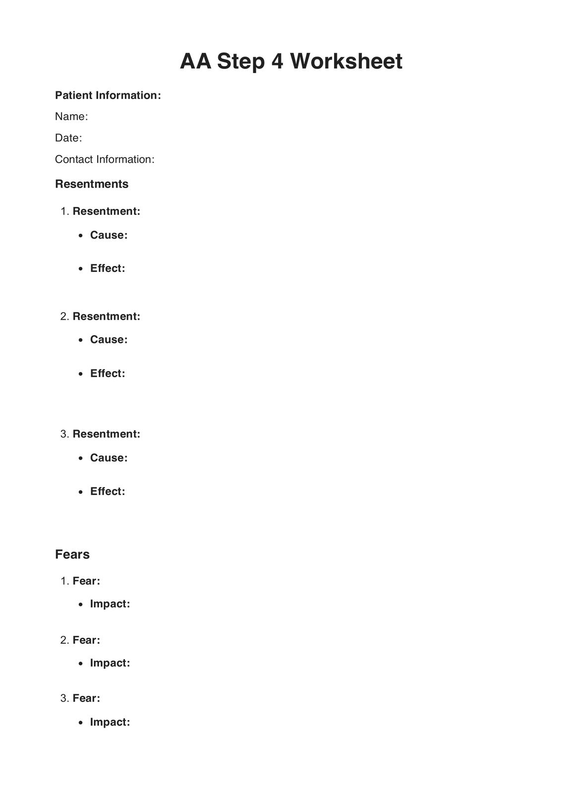 aa 4th step worksheet