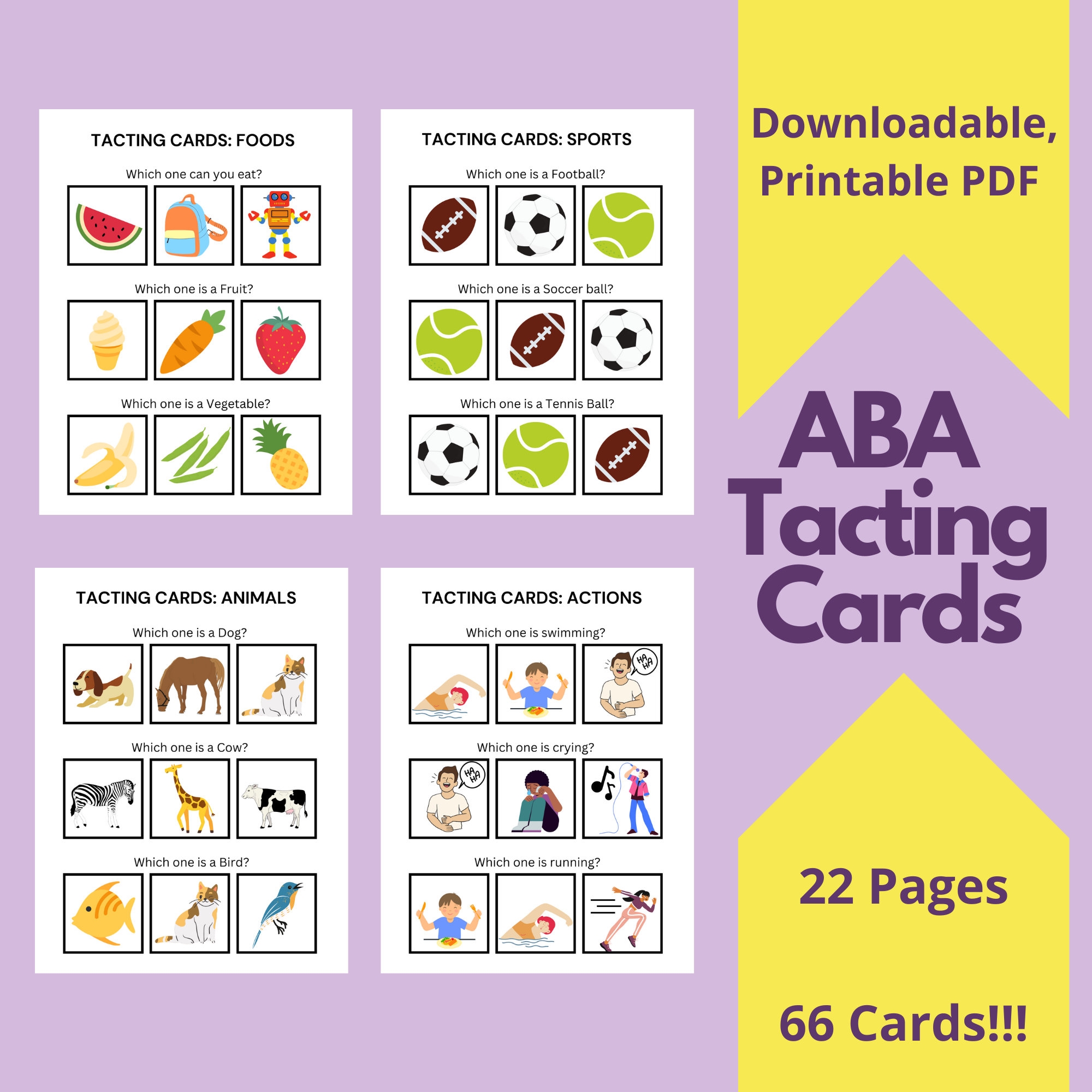 ABA Tacting Cards 66 Flashcards For Aba Therapy Sessions Behavior Analysts Behavior Technicians Therapy Tools Etsy