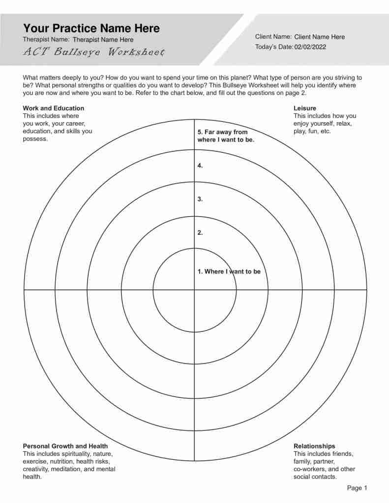ACT Values Clarification Worksheet Editable Fillable Printable PDF TherapyPatron