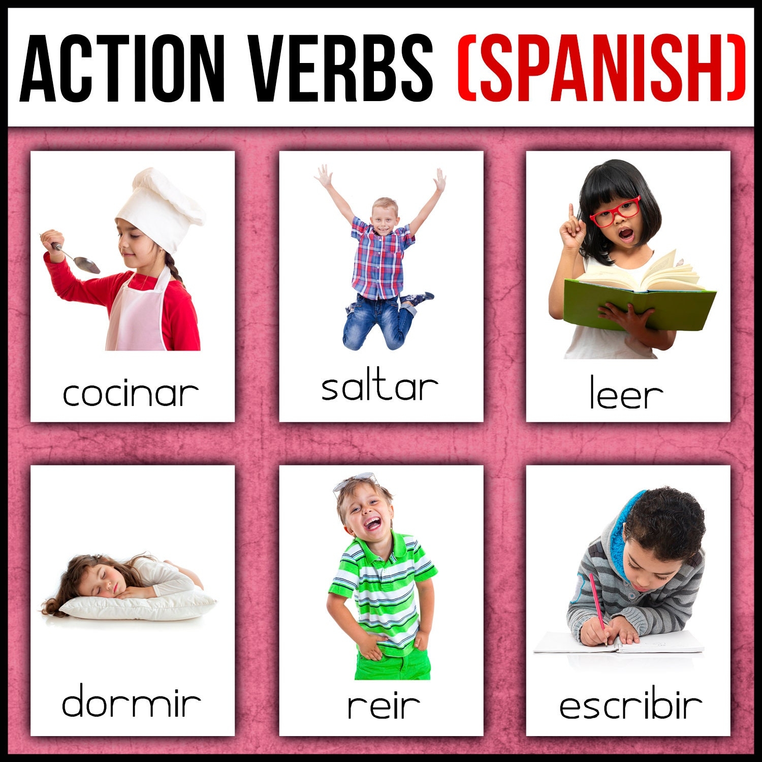 Action Verbs In SPANISH Flashcards Action Verbs In SPANISH Flashcards Etsy