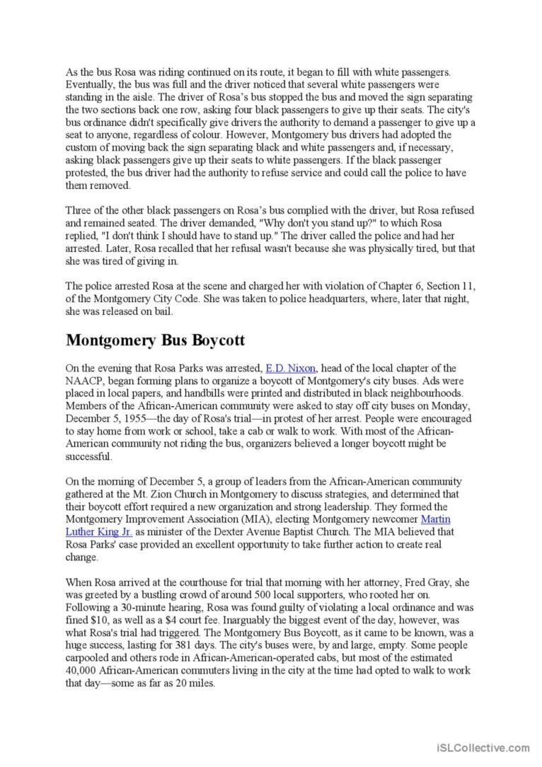 Activists Rosa Parks Civil Right English ESL Worksheets Pdf Doc
