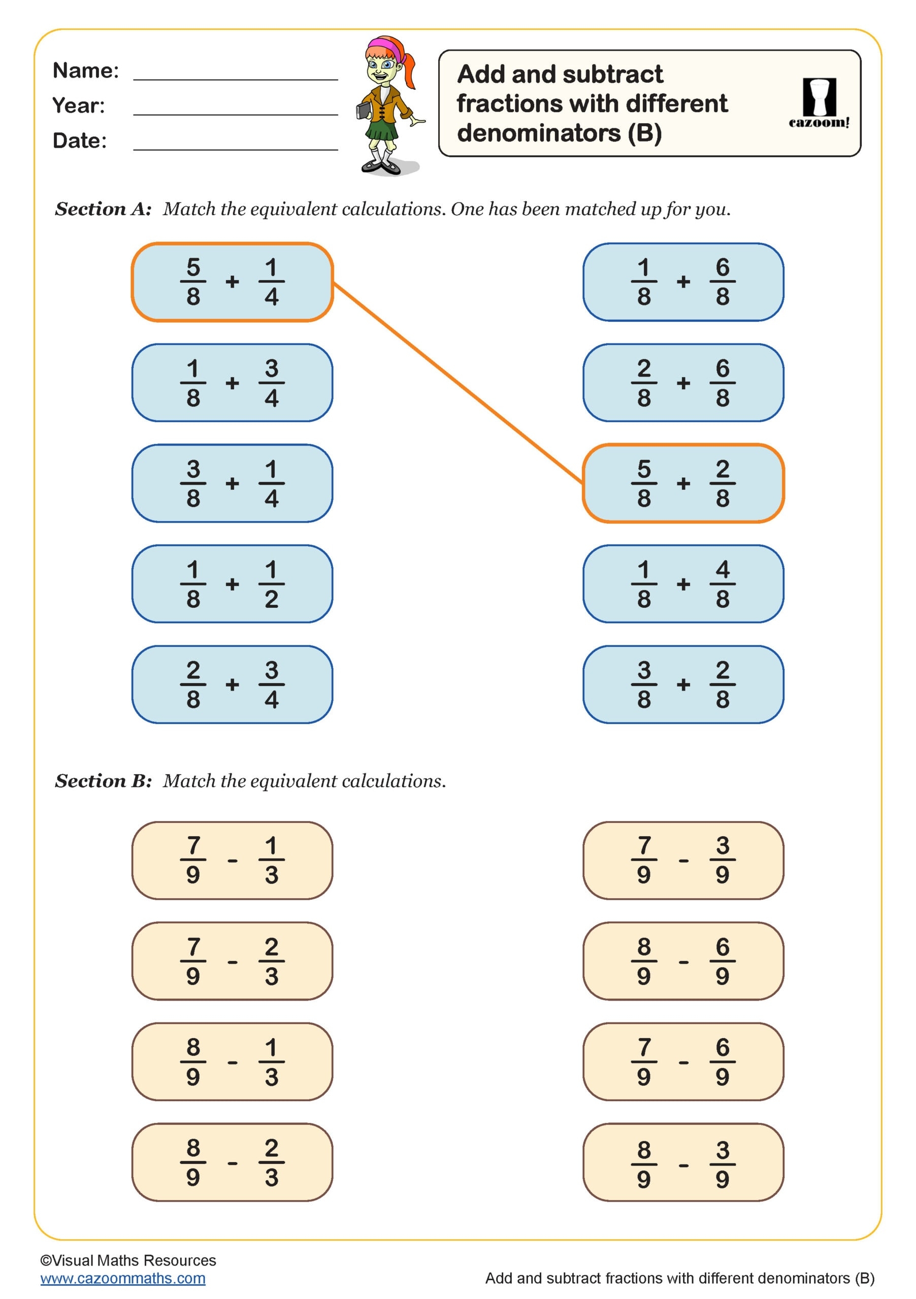 adding fractions with like denominators worksheets