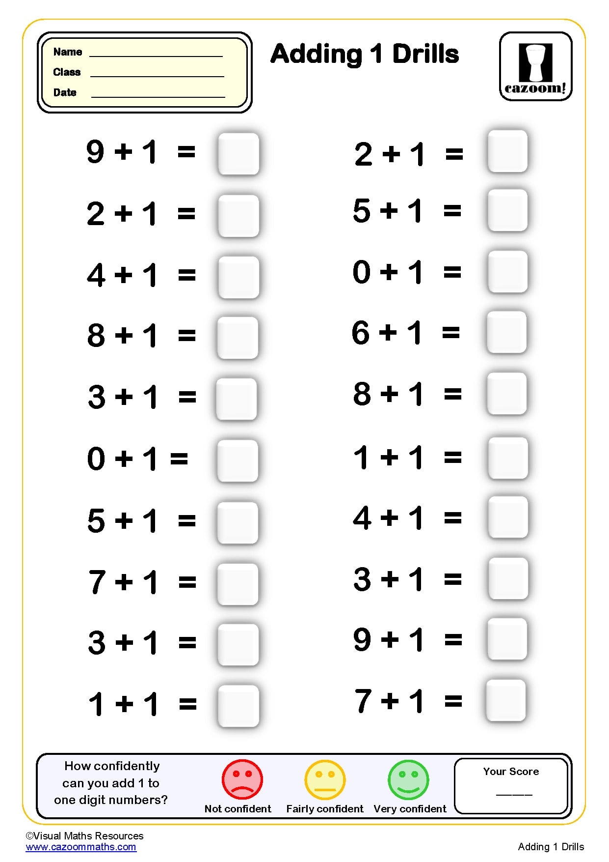 Adding 1 Drills Worksheet 20 Questions Key Stage 1 PDF Addition Worksheets