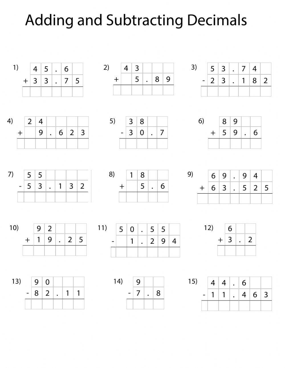 Adding And Subtracting Decimals Worksheet Live Worksheets Worksheets Library
