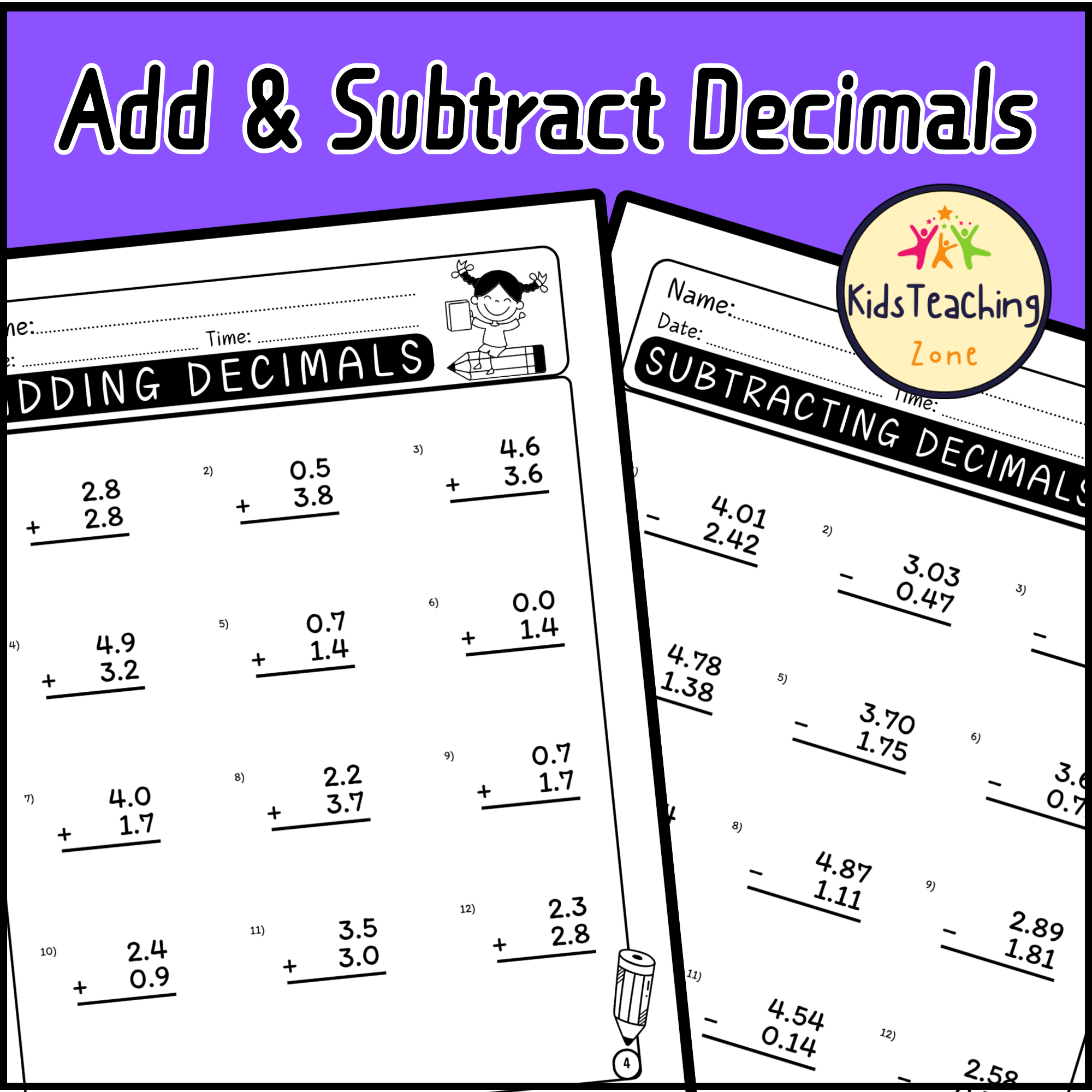 Adding And Subtracting Decimals Worksheets Practice Mixed Numbers Teacher Professional Development