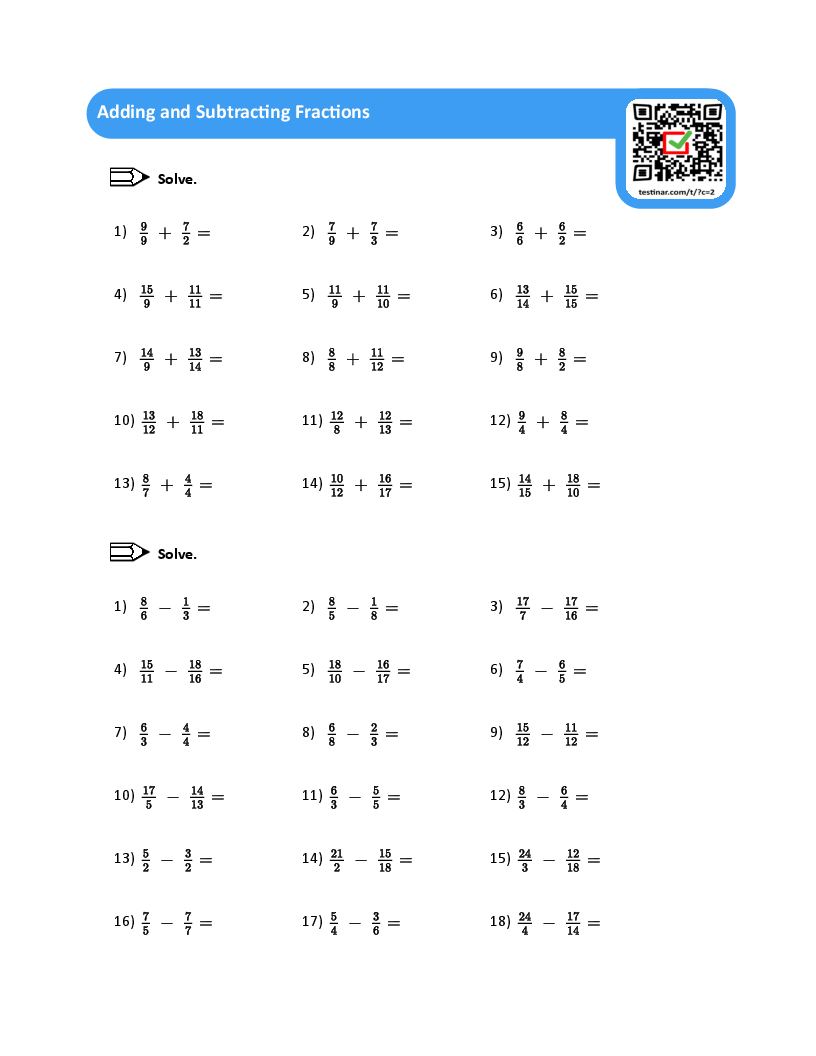 Adding And Subtracting Fractions Worksheets