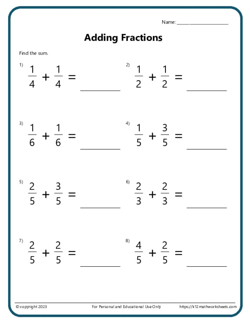 math fractions worksheets