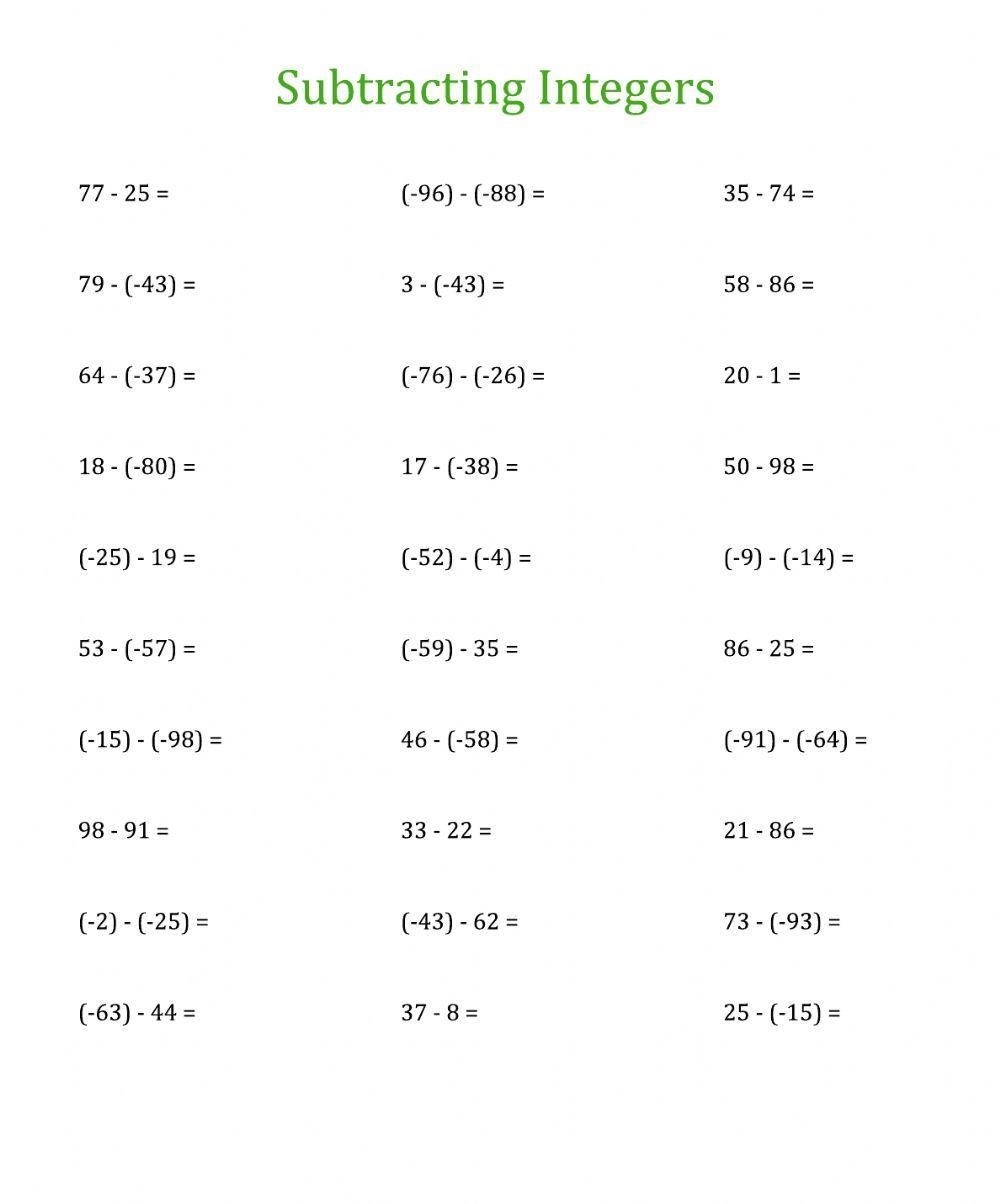 Adding And Subtracting Integers Activity Live Worksheets Worksheets Library