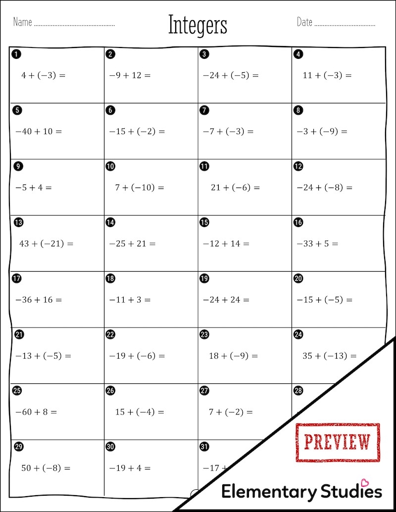 Adding And Subtracting Integers Fluency Worksheets Elementary Worksheets Library