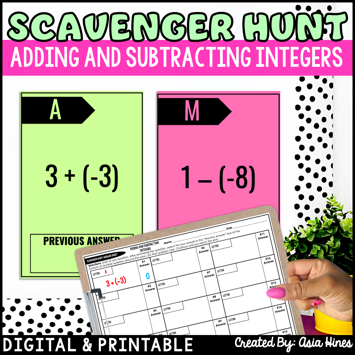 Adding And Subtracting Integers Worksheet Activity Scavenger Hunt The Sassy Math Teacher