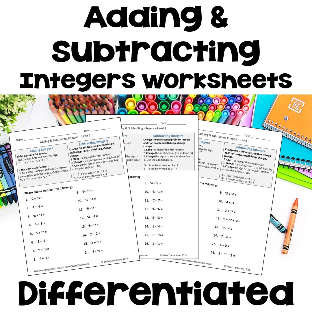 Adding And Subtracting Integers Worksheets Differentiated Etsy