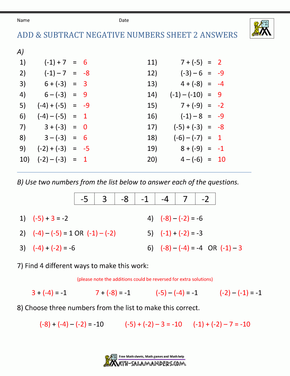 Adding And Subtracting Negative Numbers Adding And Subtracting Negative Numbers