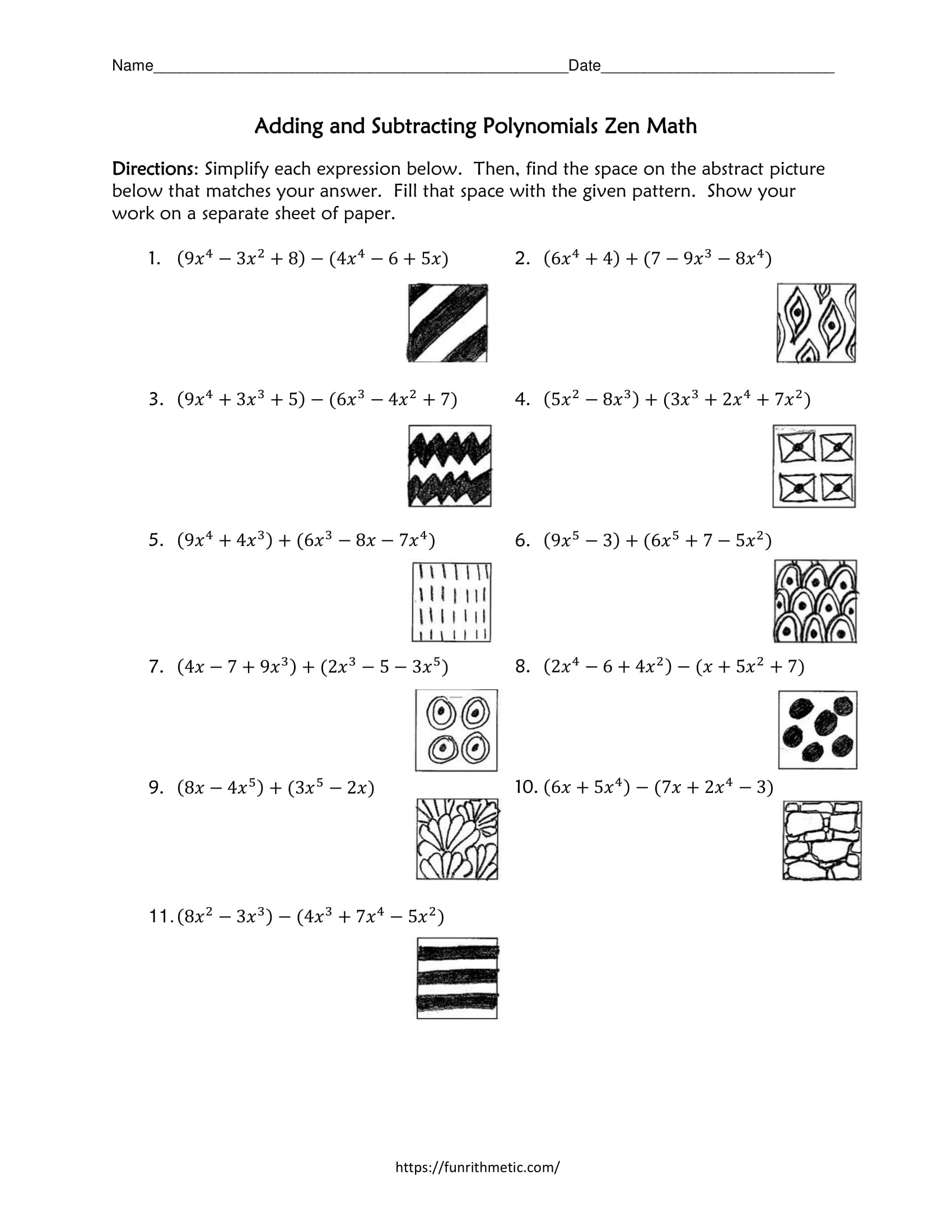 Adding And Subtracting Polynomials Zen Math Funrithmetic